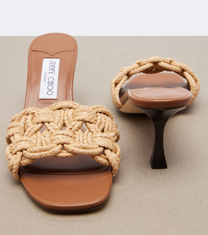 Beige Jimmy Choo Chara raffia mules - Mid Heels