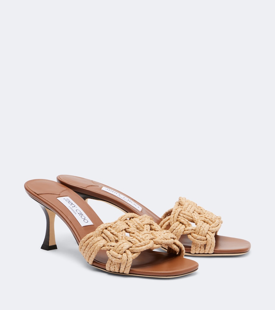 Beige Jimmy Choo Chara raffia mules - Mid Heels