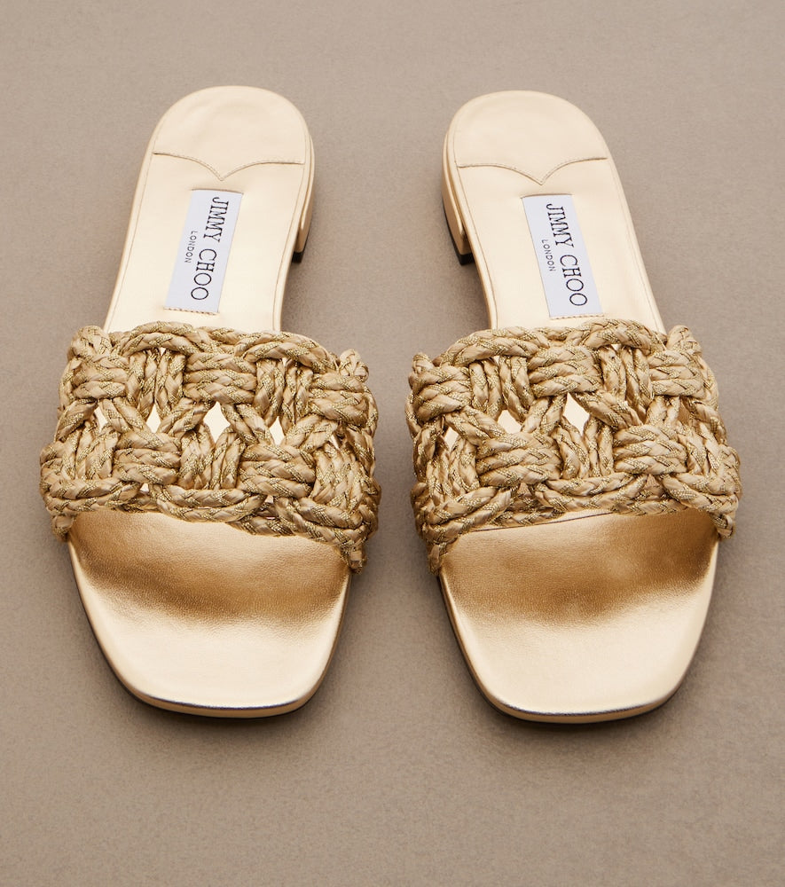 Gold Jimmy Choo Chara woven slides - Flat Sandals