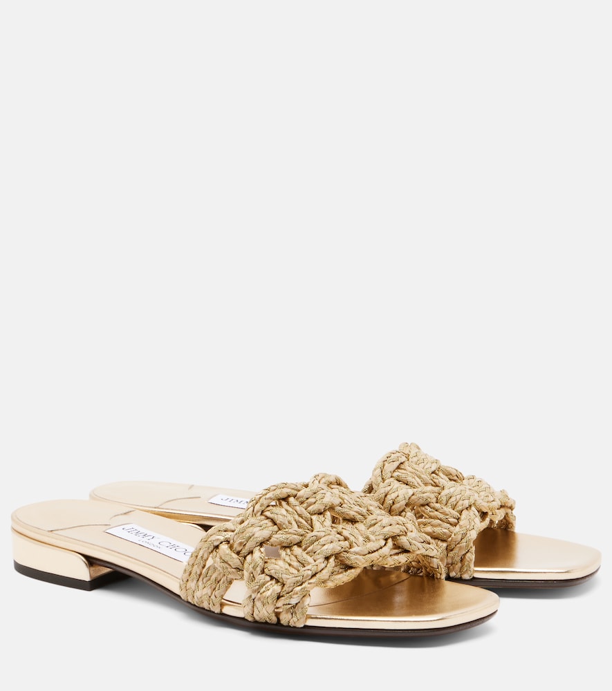 Gold Jimmy Choo Chara woven slides - Flat Sandals