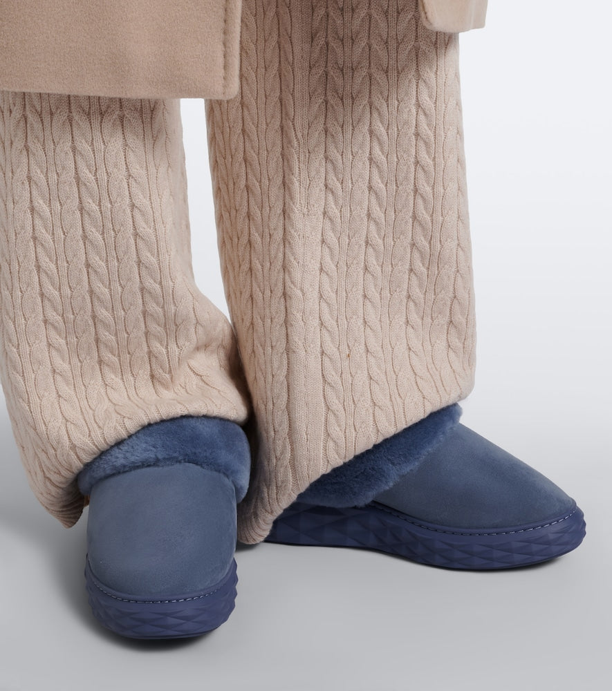 Blue Jimmy Choo Diamond shearling-lined suede platform mules - Mules