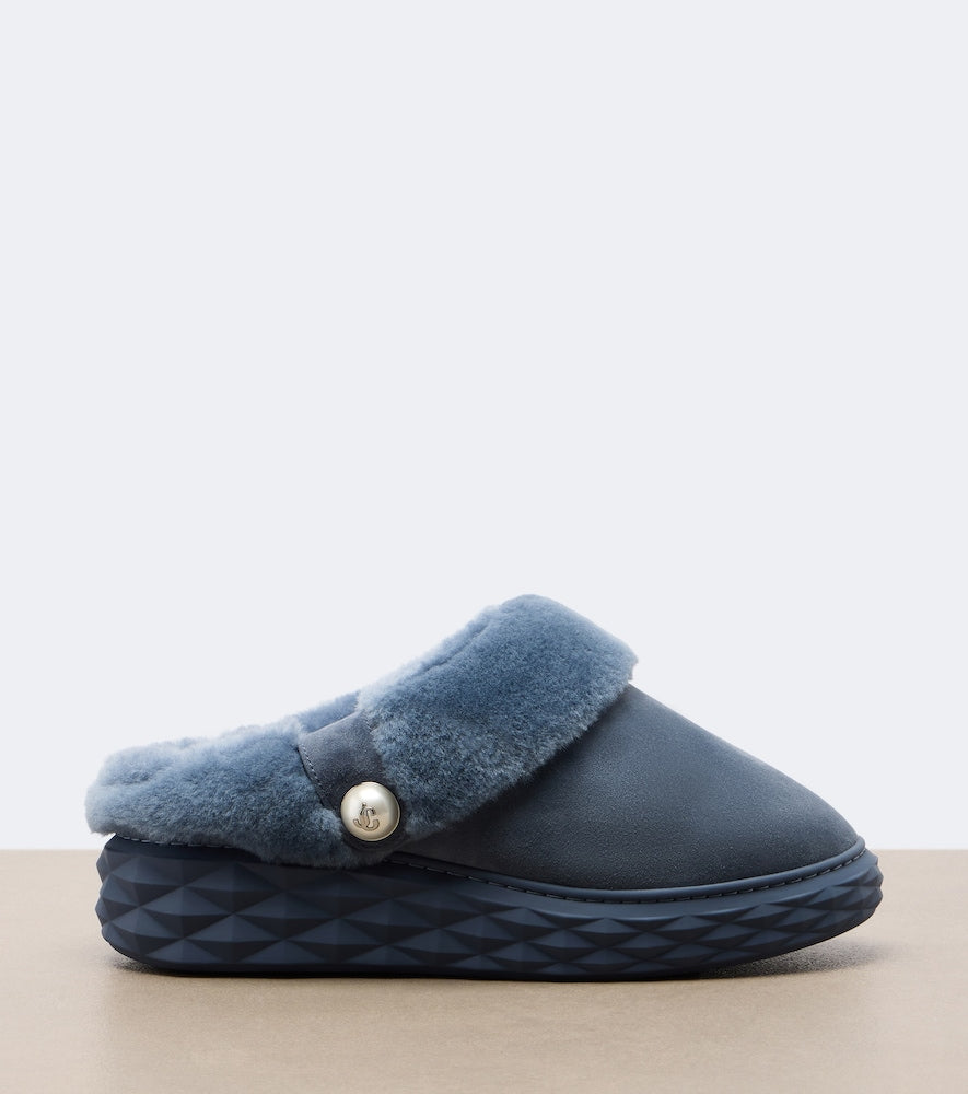 Blue Jimmy Choo Diamond shearling-lined suede platform mules - Mules