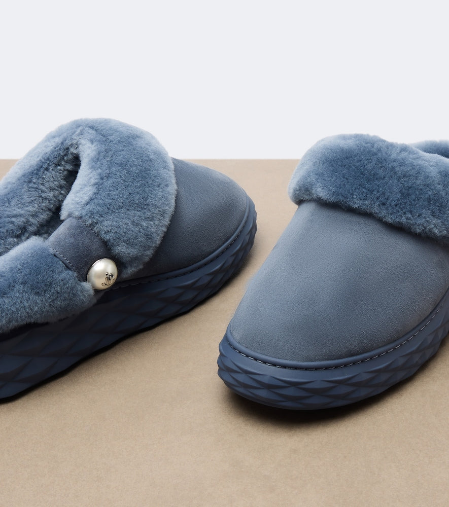 Blue Jimmy Choo Diamond shearling-lined suede platform mules - Mules