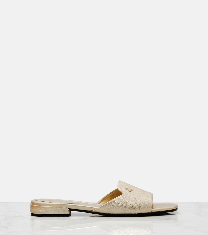 Jimmy Choo Dina metallic leather slides (Gold) - Flat Sandals