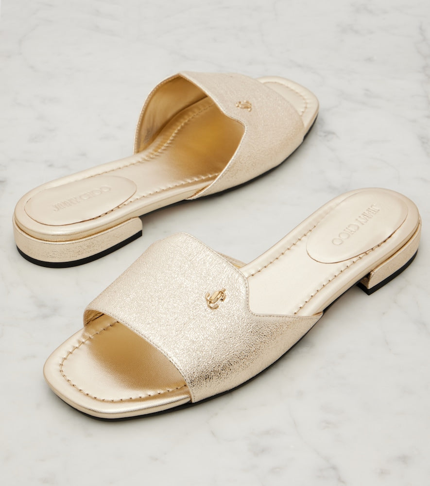 Jimmy Choo Dina metallic leather slides (Gold) - Flat Sandals