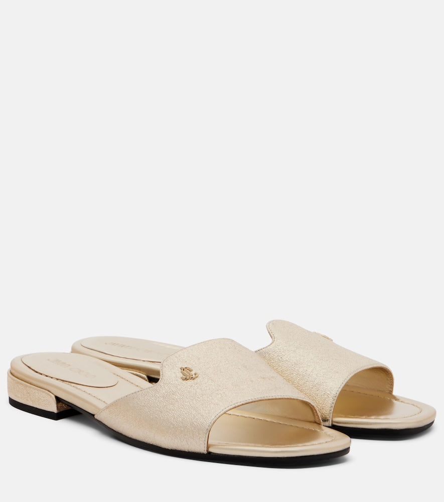 Jimmy Choo Dina metallic leather slides (Gold) - Flat Sandals