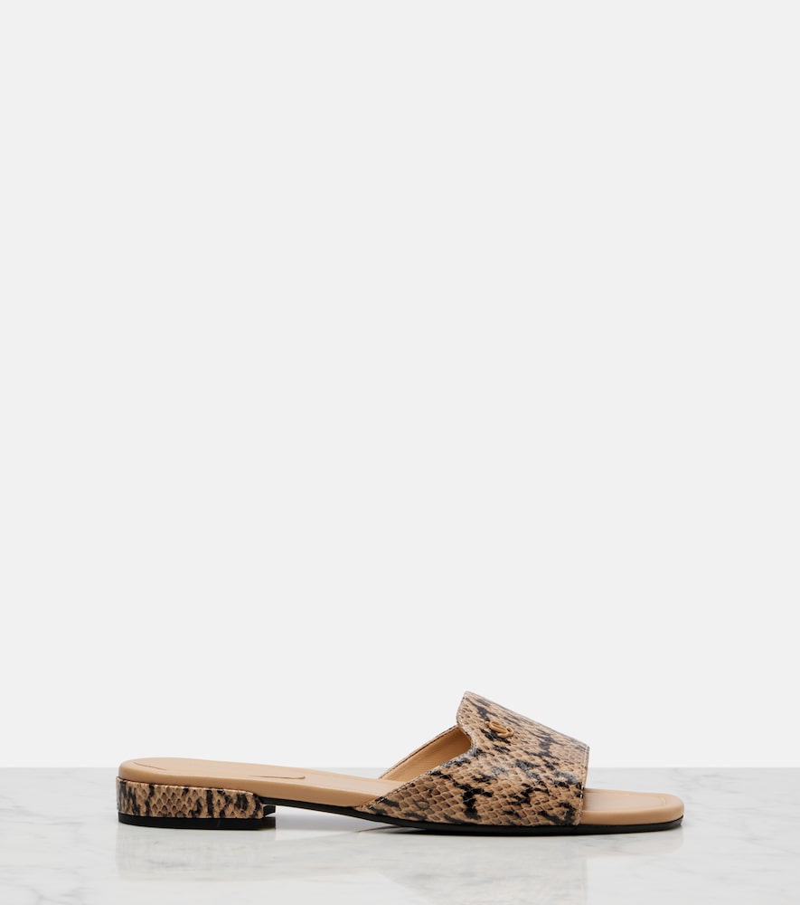 Beige Jimmy Choo Dina snake-effect leather slides - Flat Sandals