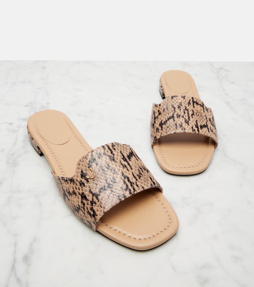 Beige Jimmy Choo Dina snake-effect leather slides - Flat Sandals