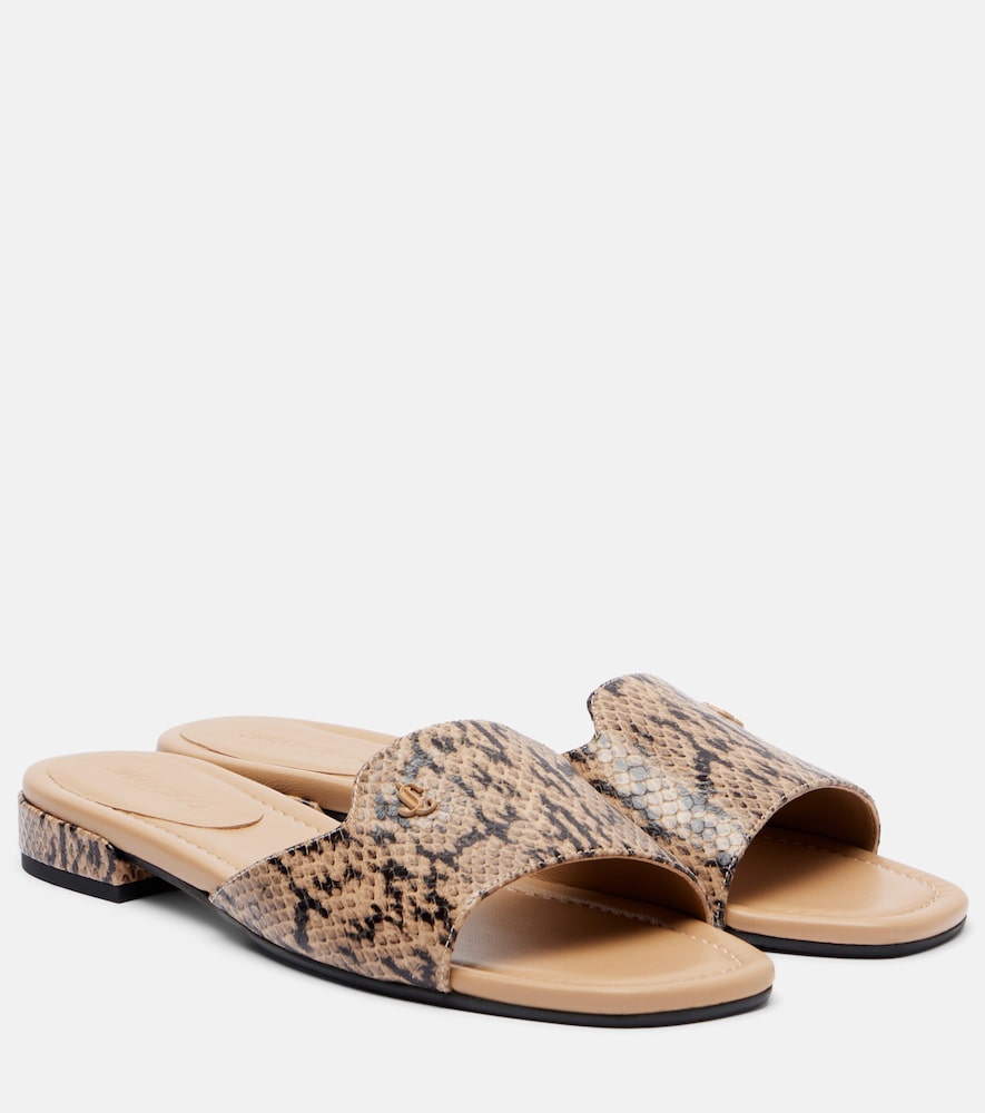Beige Jimmy Choo Dina snake-effect leather slides - Flat Sandals