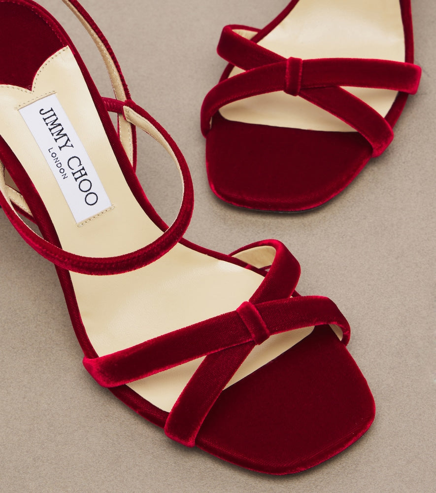Jimmy Choo Elsy velvet sandals in Red - High-Heel Sandals