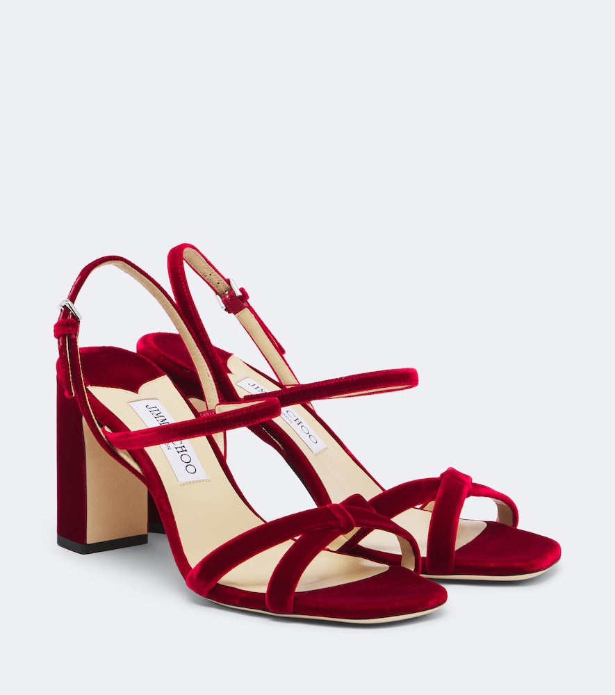 Jimmy Choo Elsy velvet sandals in Red - High-Heel Sandals