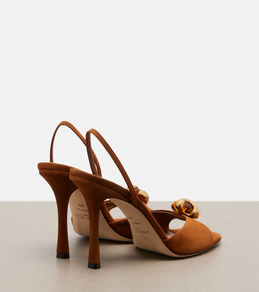 Jimmy Choo Emani embellished suede slingback sandals in Brown - High-Heel Sandals