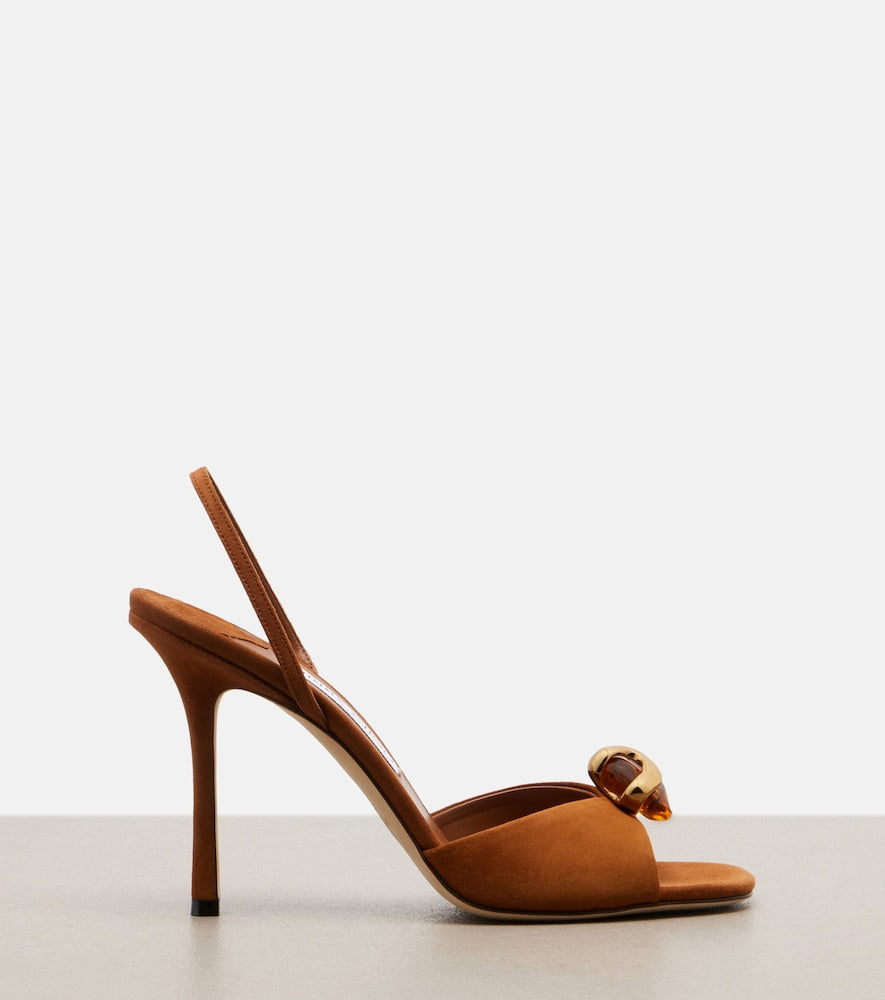 Jimmy Choo Emani embellished suede slingback sandals in Brown - High-Heel Sandals