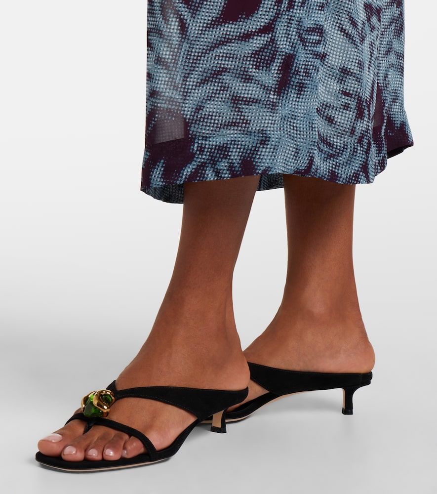 Jimmy Choo Emeri Stone suede thong sandals in Black - Mid Heel Sandals
