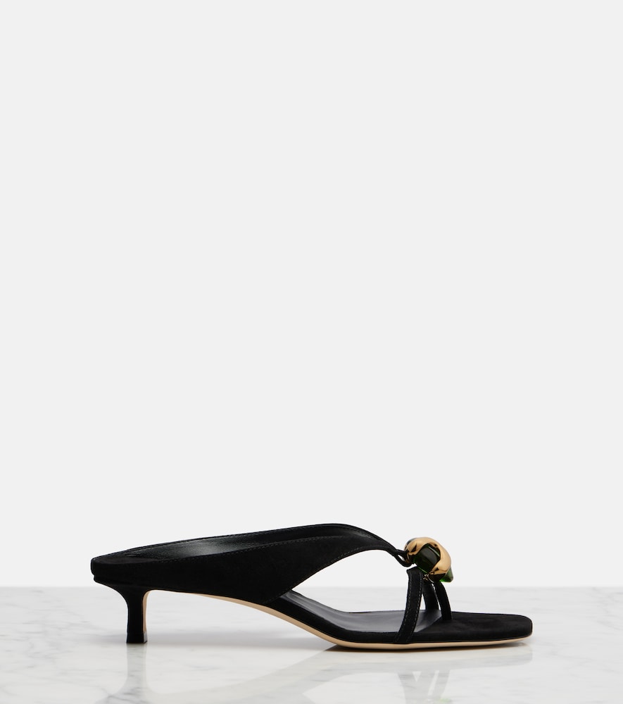 Jimmy Choo Emeri Stone suede thong sandals in Black - Mid Heel Sandals
