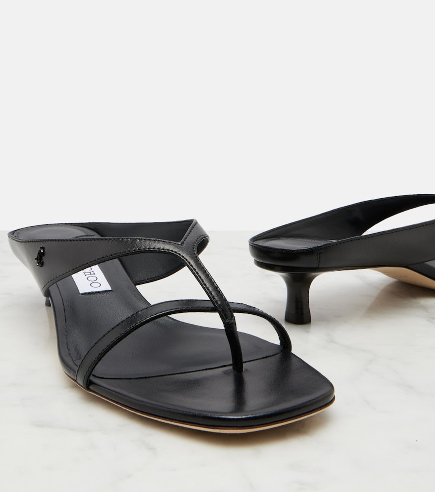 Jimmy Choo Emery leather thong sandals - Black Mid Heel Sandals