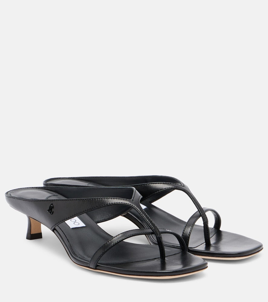 Jimmy Choo Emery leather thong sandals - Black Mid Heel Sandals
