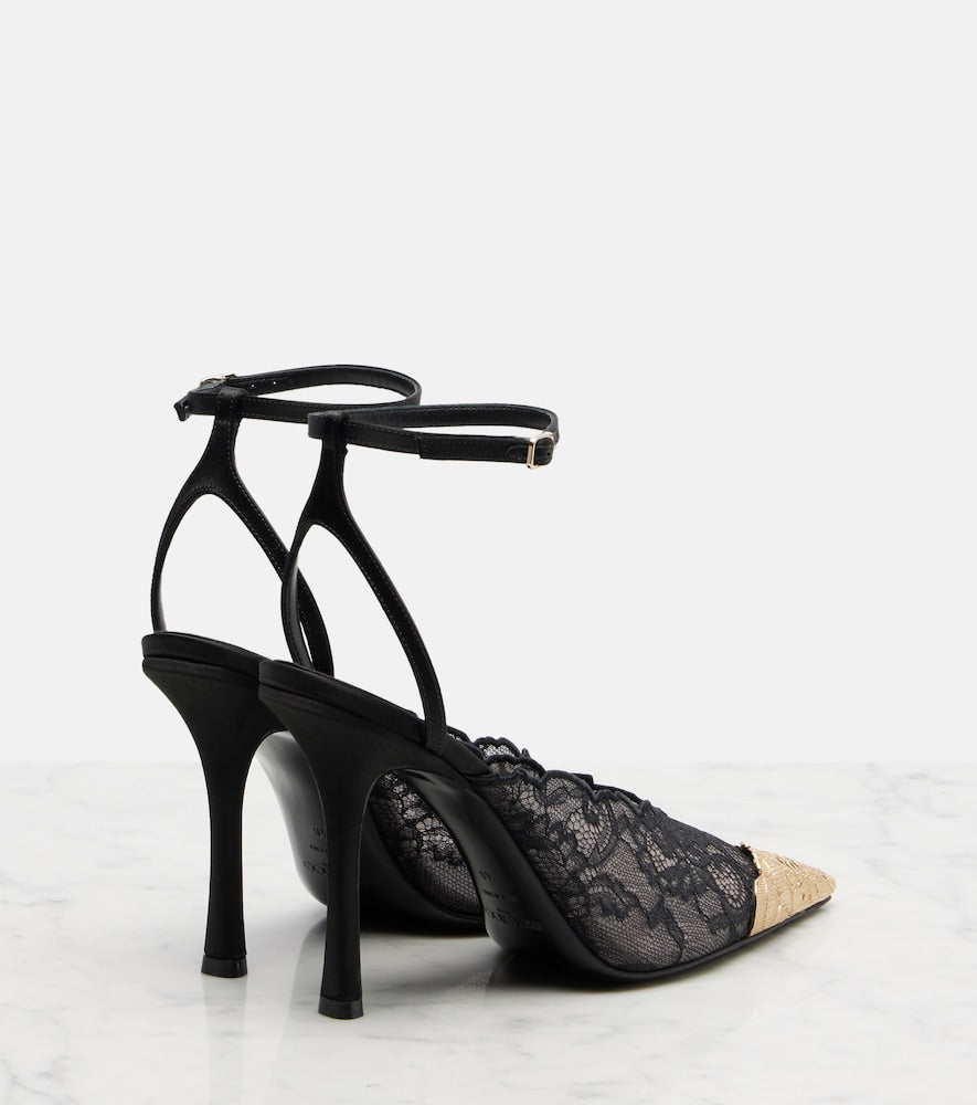 Jimmy Choo Faiz 100 leather-trimmed lace pumps (Black) - High-Heel Pumps