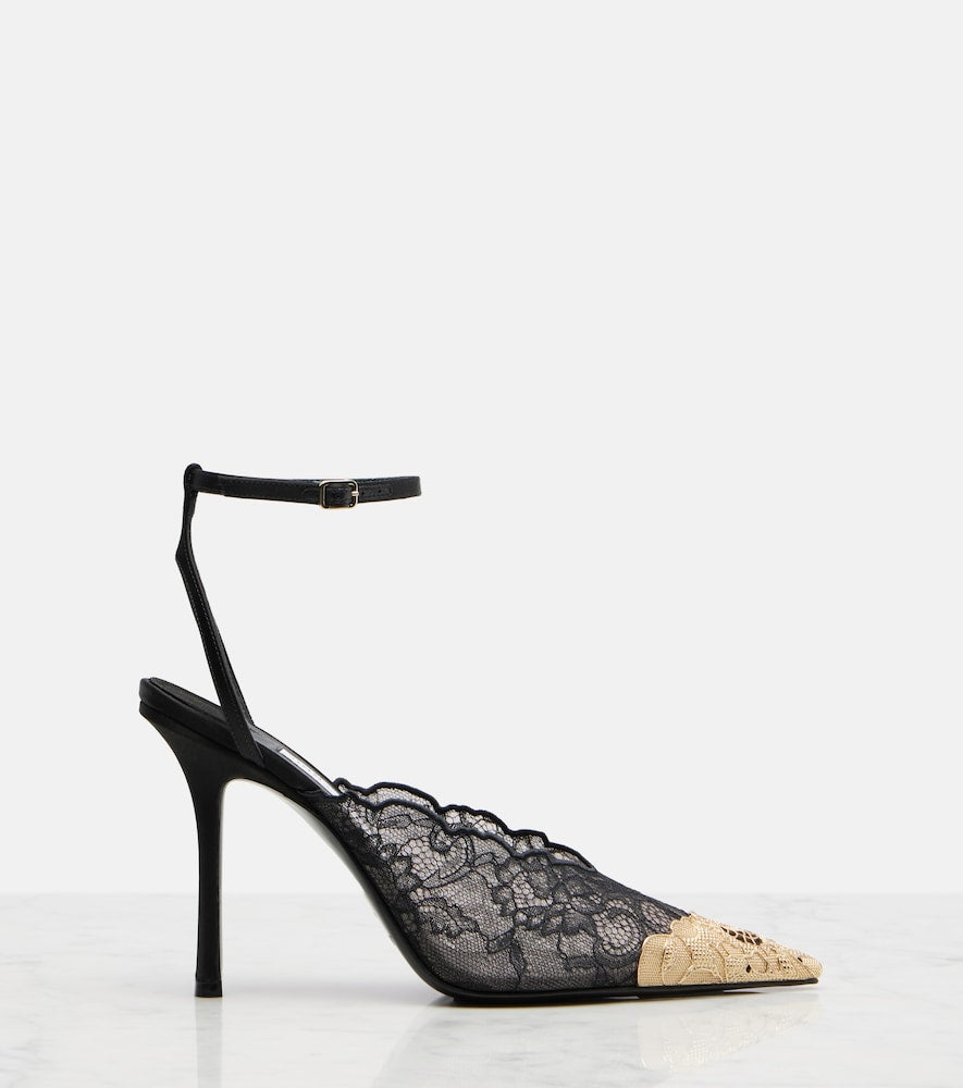 Jimmy Choo Faiz 100 leather-trimmed lace pumps (Black) - High-Heel Pumps