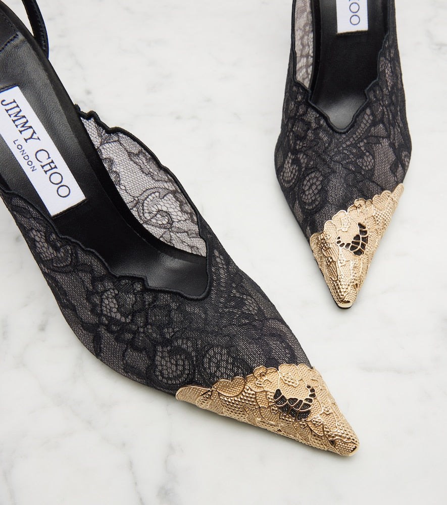 Jimmy Choo Faiz 100 leather-trimmed lace pumps (Black) - High-Heel Pumps
