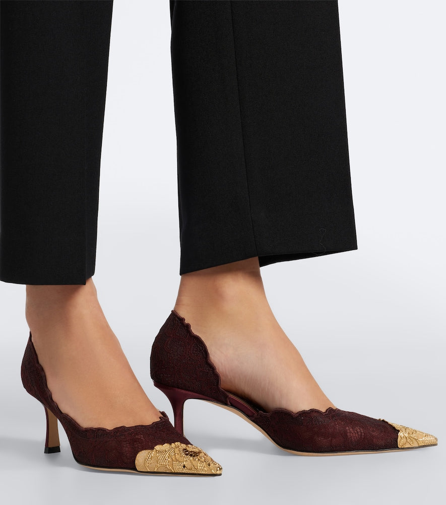 Burgundy Jimmy Choo Faiz lace pumps - Mid Heel Pumps