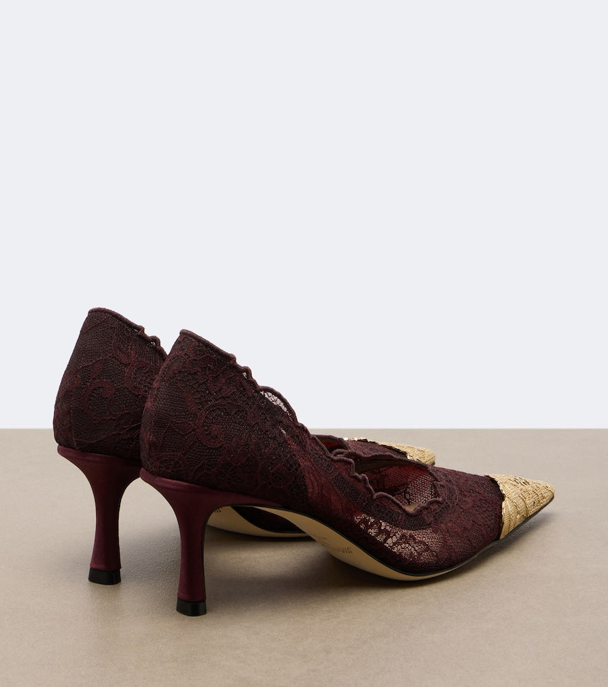 Burgundy Jimmy Choo Faiz lace pumps - Mid Heel Pumps