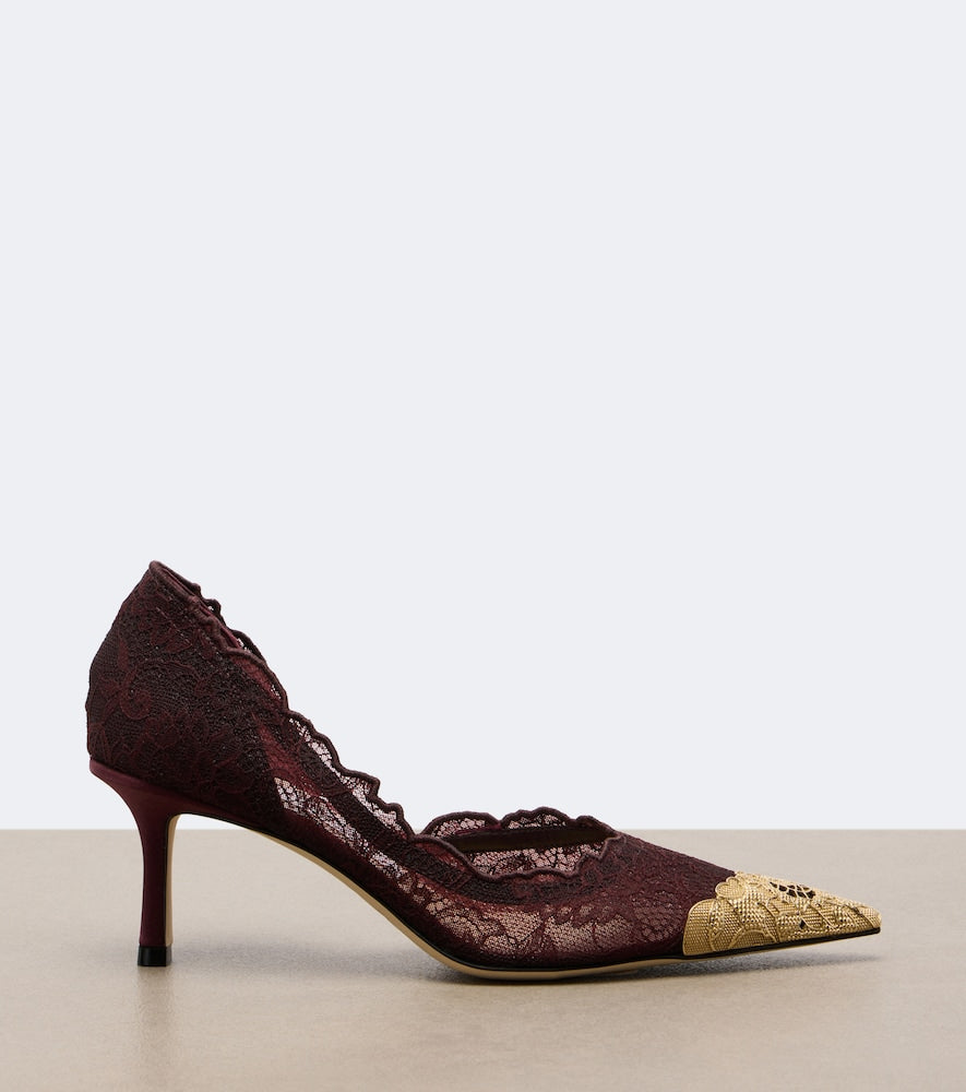 Burgundy Jimmy Choo Faiz lace pumps - Mid Heel Pumps