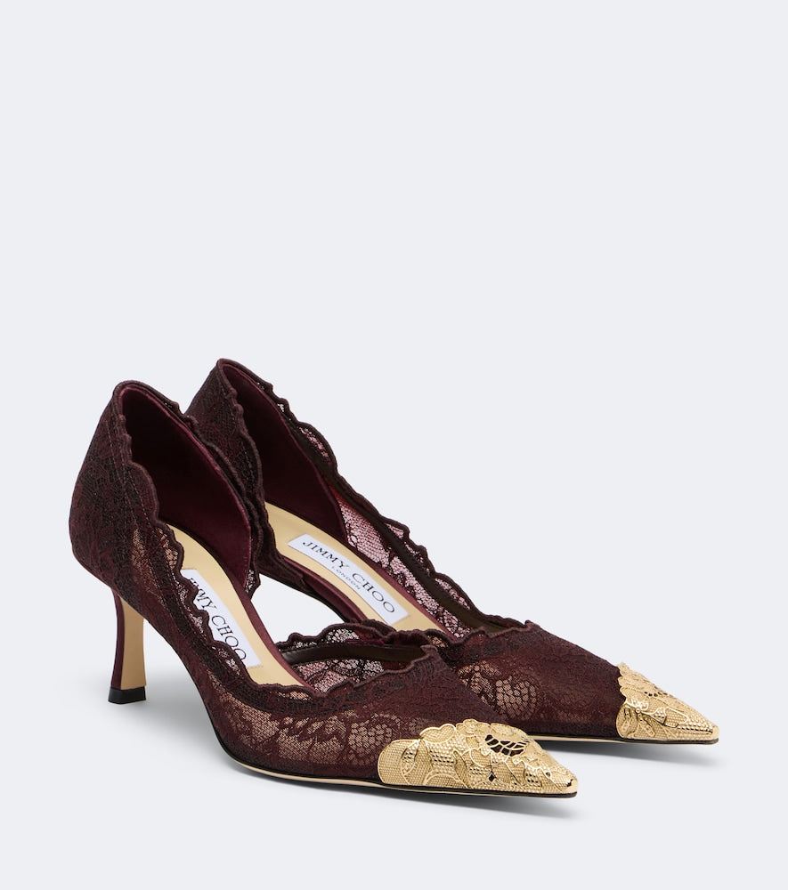 Burgundy Jimmy Choo Faiz lace pumps - Mid Heel Pumps