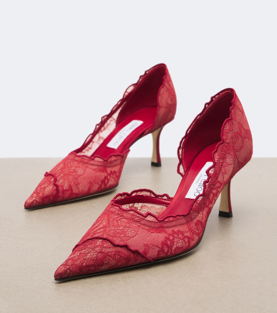 Jimmy Choo Faiz lace pumps in Red - Mid Heel Pumps