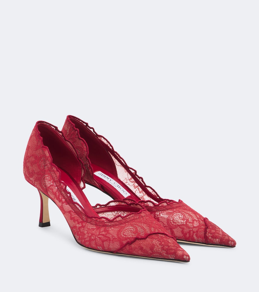 Jimmy Choo Faiz lace pumps in Red - Mid Heel Pumps