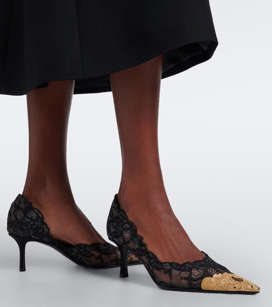 Jimmy Choo Faiz leather-trimmed lace pumps (Black) - Mid Heel Pumps