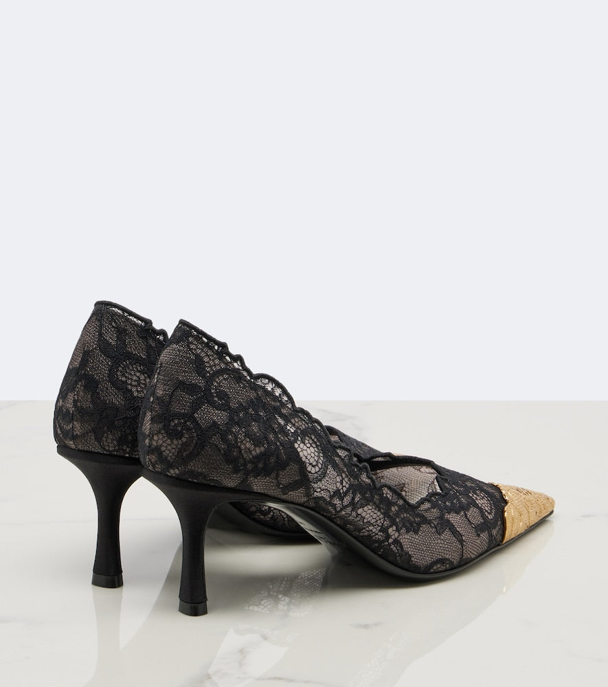 Jimmy Choo Faiz leather-trimmed lace pumps (Black) - Mid Heel Pumps