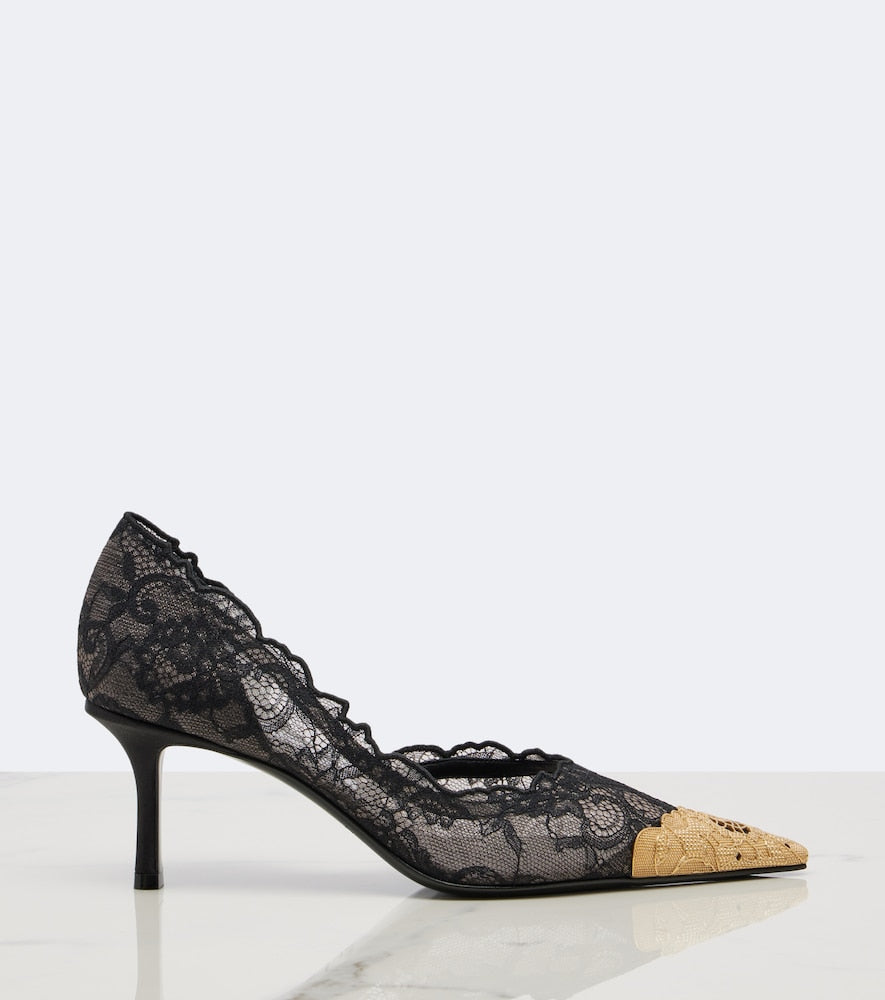 Jimmy Choo Faiz leather-trimmed lace pumps (Black) - Mid Heel Pumps