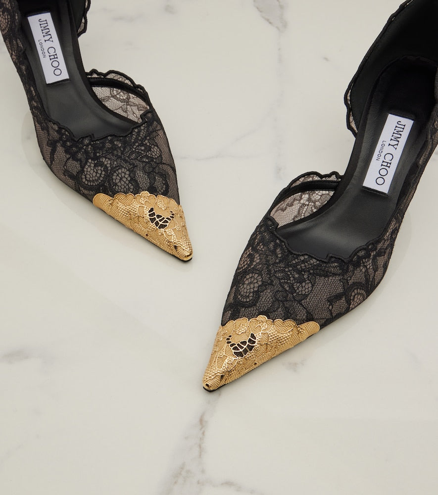Jimmy Choo Faiz leather-trimmed lace pumps (Black) - Mid Heel Pumps