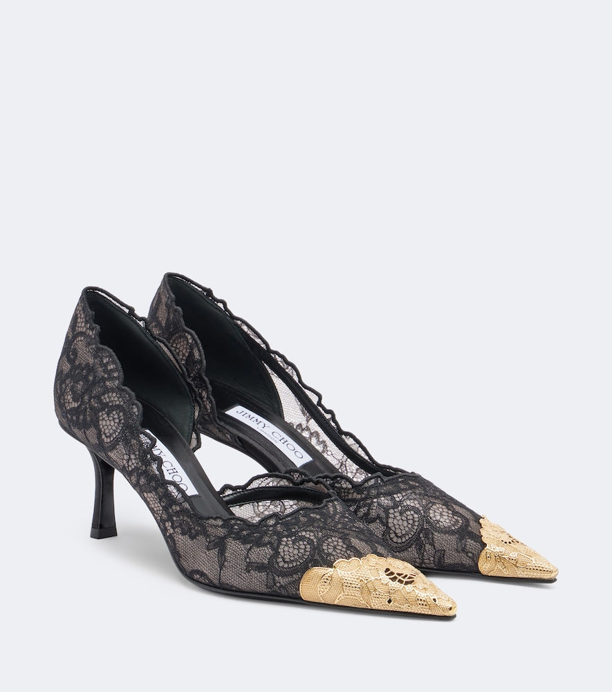 Jimmy Choo Faiz leather-trimmed lace pumps (Black) - Mid Heel Pumps