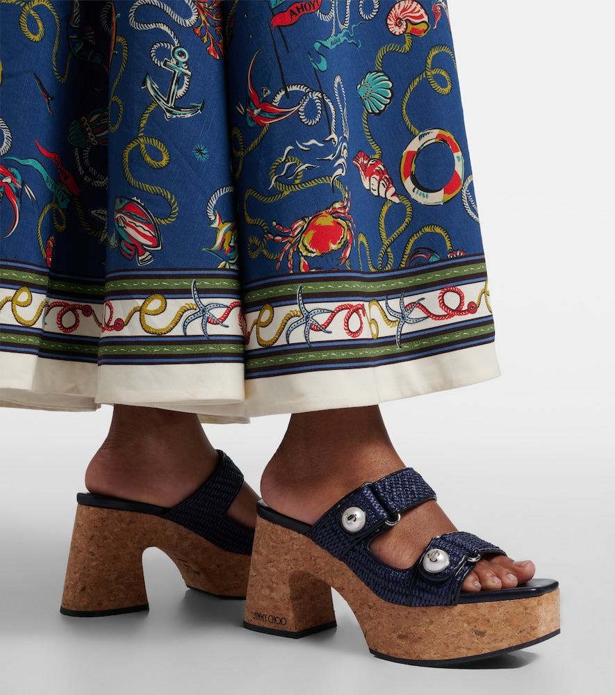 Jimmy Choo Fayence raffia-effect platform sandals (Blue) - Heeled Sandals