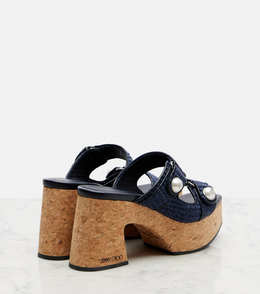 Jimmy Choo Fayence raffia-effect platform sandals (Blue) - Heeled Sandals