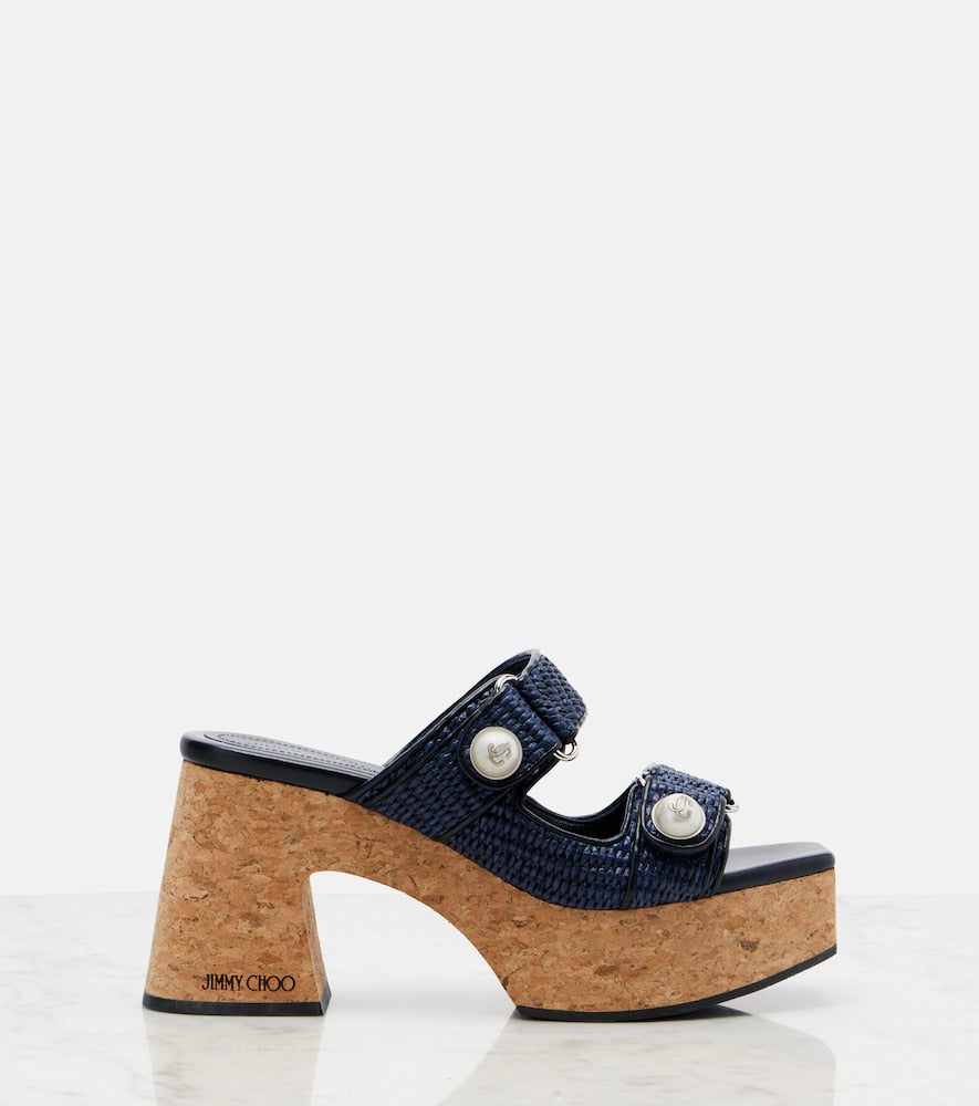 Jimmy Choo Fayence raffia-effect platform sandals (Blue) - Heeled Sandals