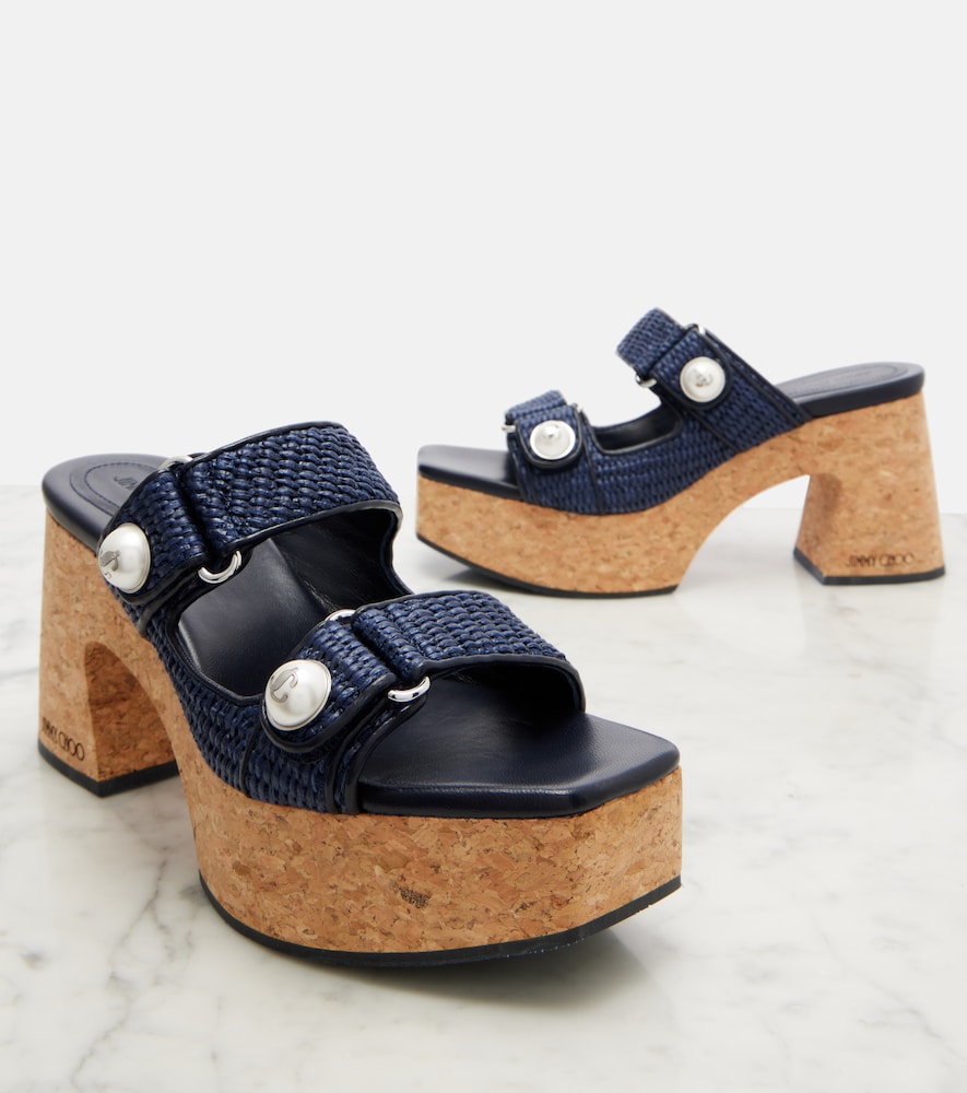 Jimmy Choo Fayence raffia-effect platform sandals (Blue) - Heeled Sandals