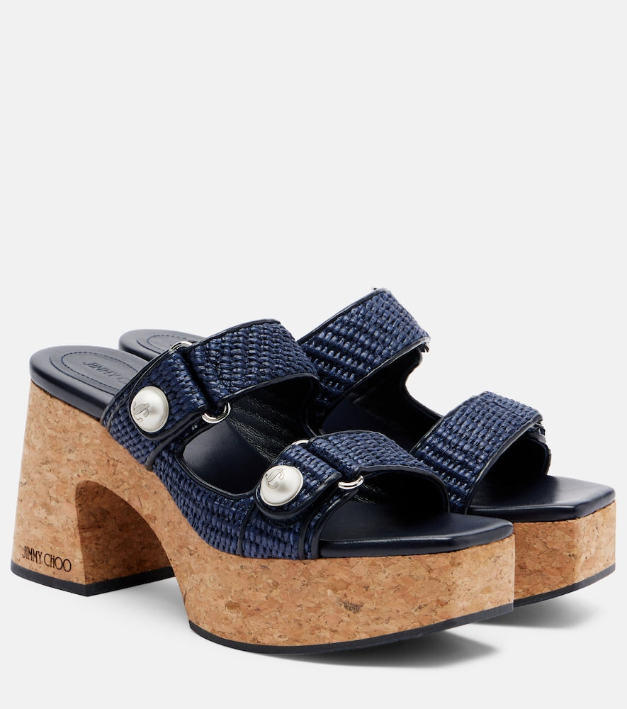 Jimmy Choo Fayence raffia-effect platform sandals (Blue) - Heeled Sandals