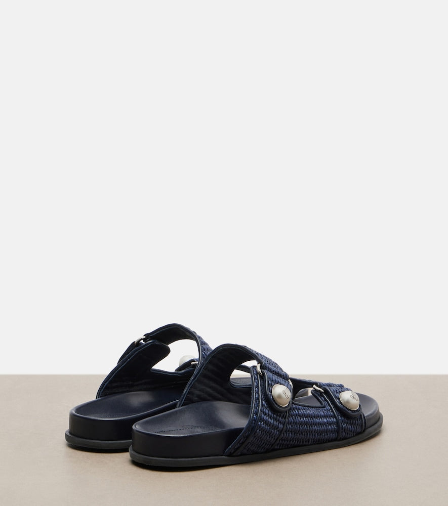 Jimmy Choo Fayence raffia-effect sandals (Blue) - Slides