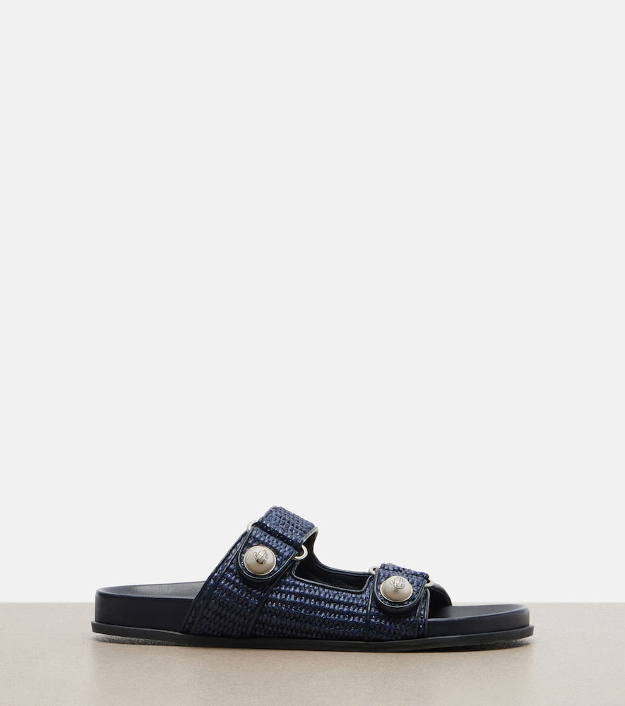 Jimmy Choo Fayence raffia-effect sandals (Blue) - Slides