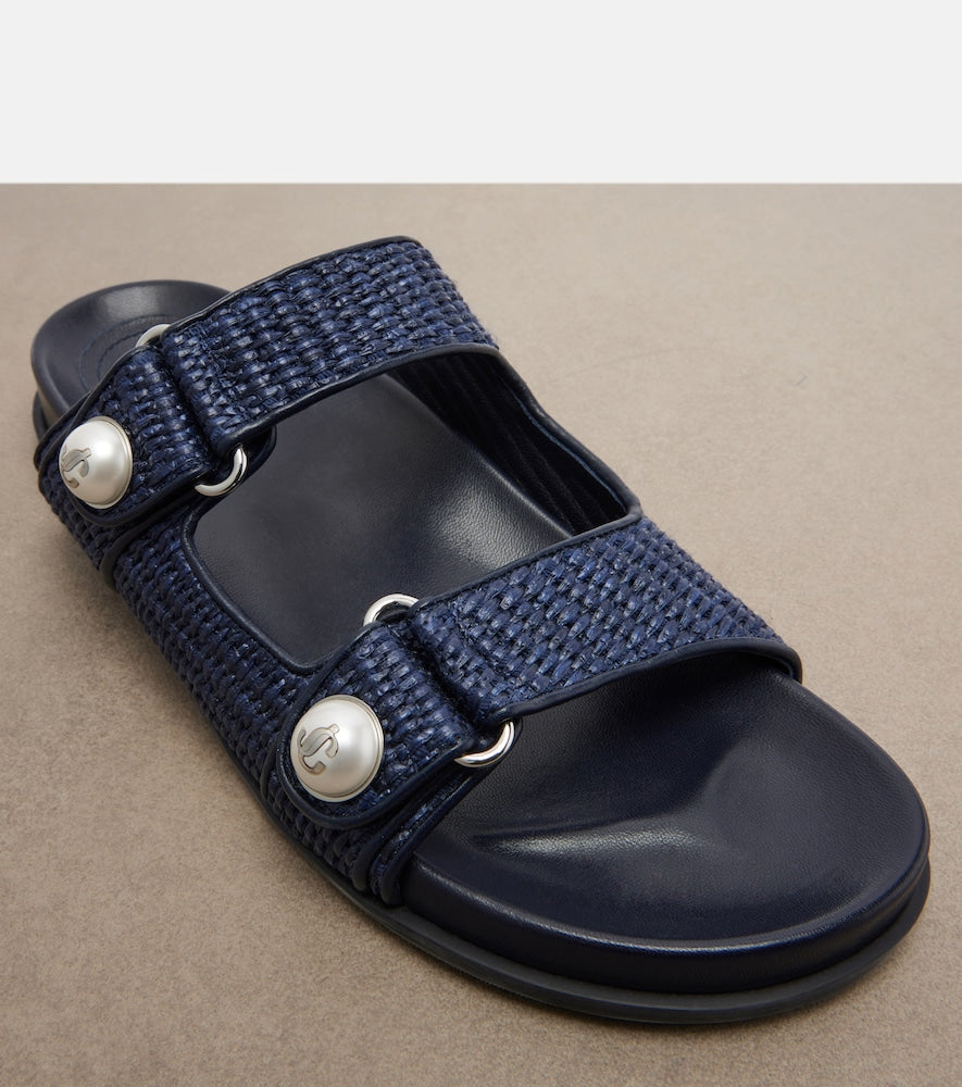 Jimmy Choo Fayence raffia-effect sandals (Blue) - Slides
