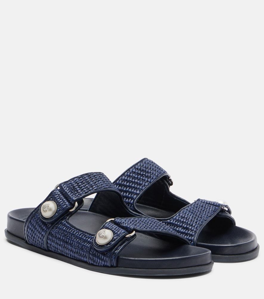 Jimmy Choo Fayence raffia-effect sandals (Blue) - Slides