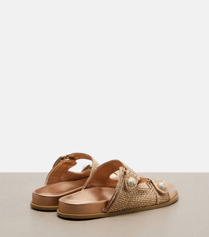 Gold Jimmy Choo Fayence woven sandals - Slides