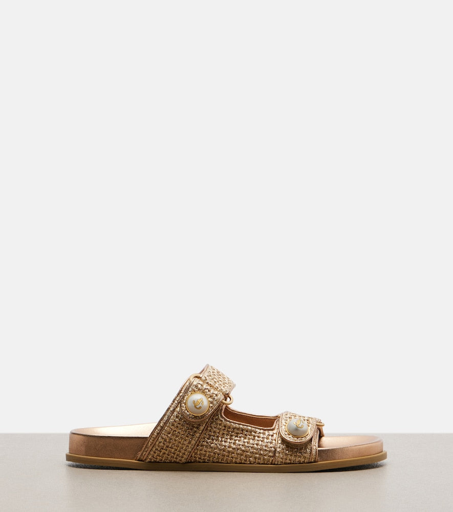 Gold Jimmy Choo Fayence woven sandals - Slides