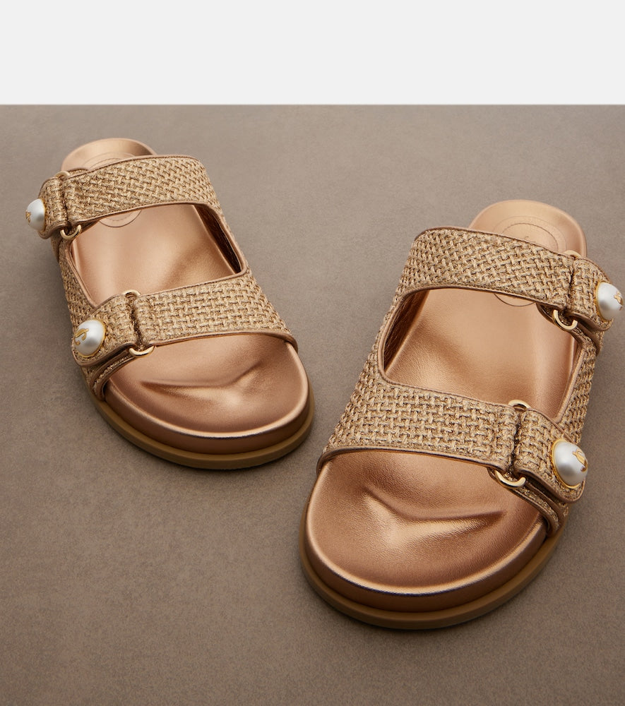 Gold Jimmy Choo Fayence woven sandals - Slides