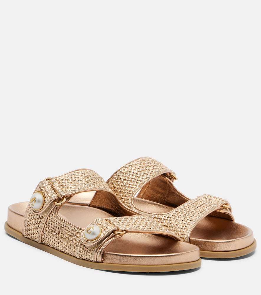 Gold Jimmy Choo Fayence woven sandals - Slides