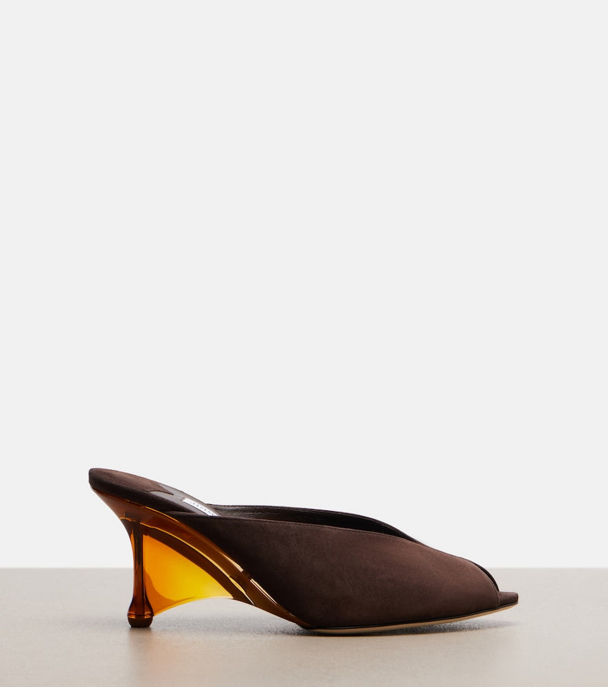 Brown Jimmy Choo Glace suede peep-toe wedge mules - Mid Heel Sandals