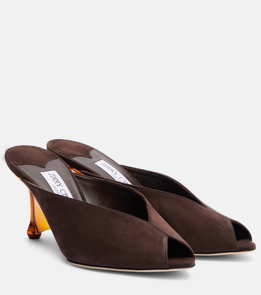 Brown Jimmy Choo Glace suede peep-toe wedge mules - Mid Heel Sandals